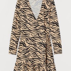 Patterned front wrap dress - zebra/beige